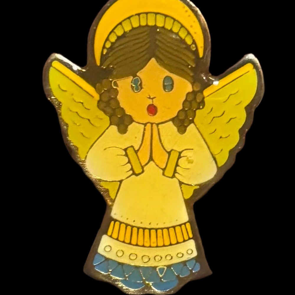 Vintage Enamel Pin 1980s Collectible SWIB Angel Metal City Back Religious
